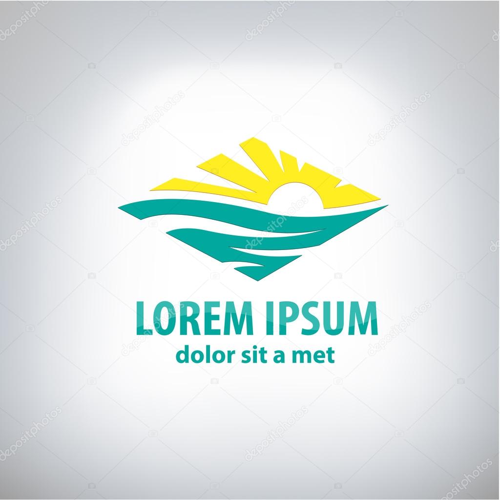 Travel vector logo design template. Rhombus shape creative concept. Ocean Sea Waves, Sun shine Tourism icon.