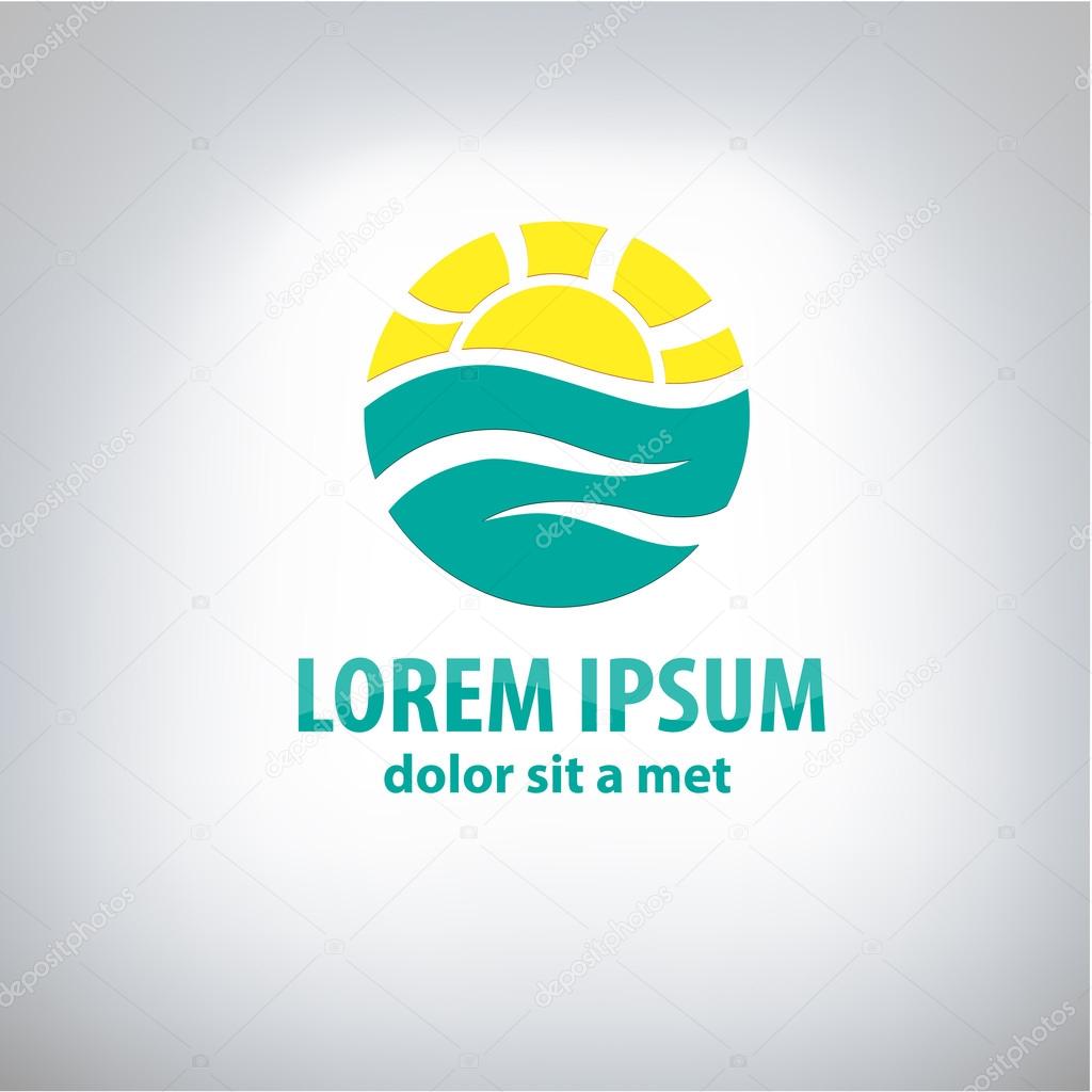 Travel vector logo design template. circle shape creative concept. Ocean Sea Waves, Sun shine Tourism icon.