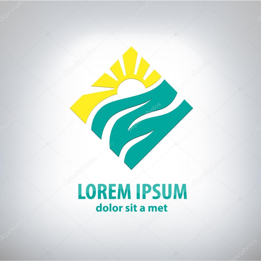 Travel vector logo design template. Rhombus shape creative concept. Ocean Sea Waves, Sun shine Tourism icon.