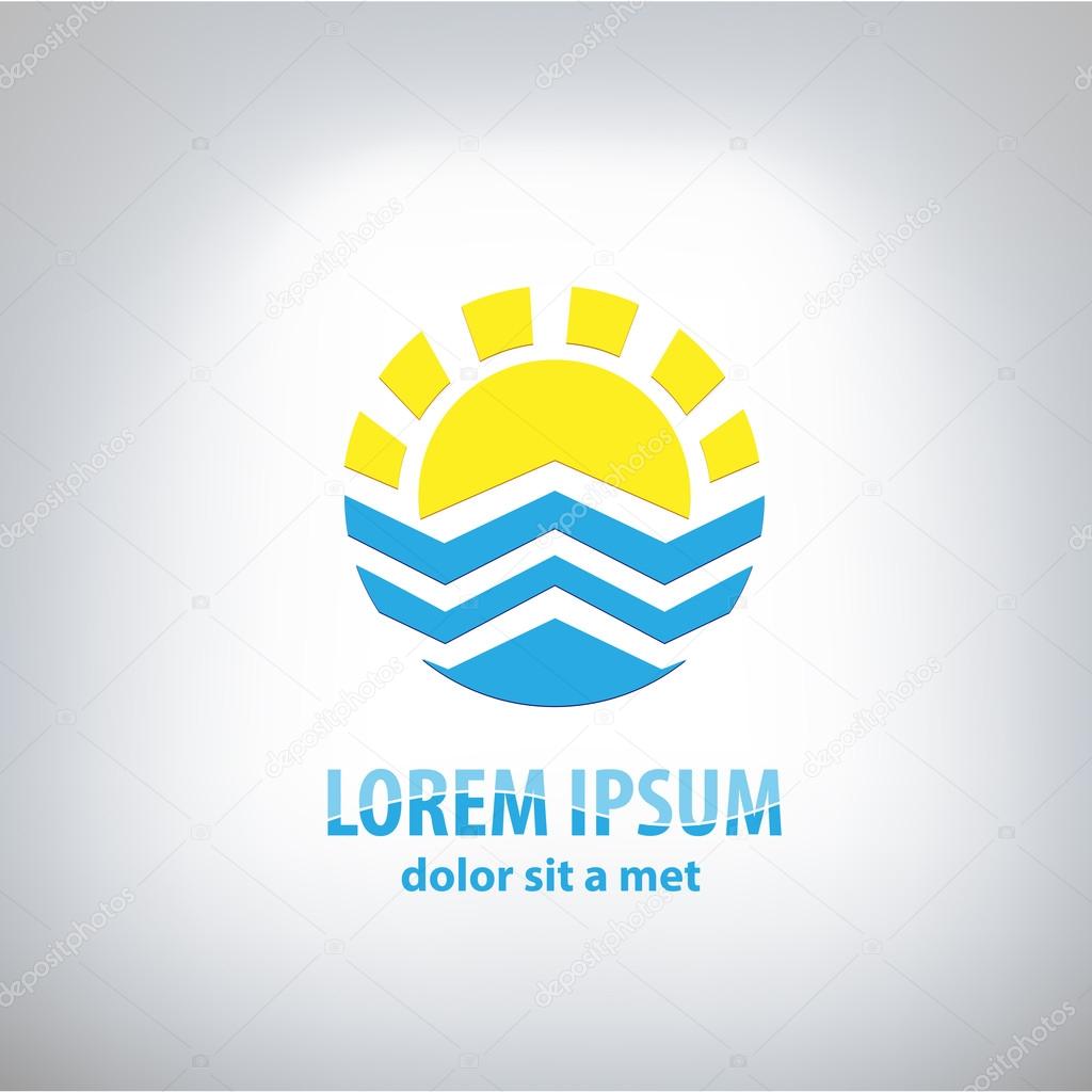 Travel vector logo design template. circle shape creative concept. Ocean Sea Waves, Sun shine Tourism icon.