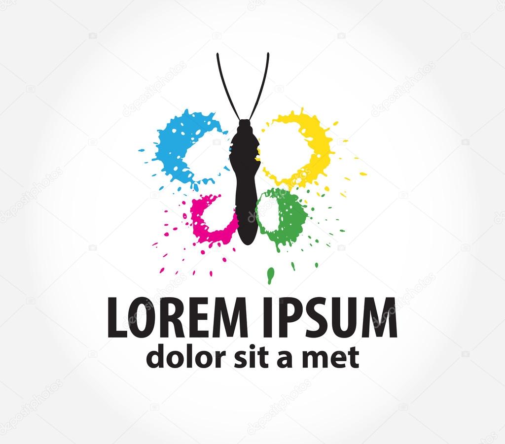 Template logo with butterfly. silhouette of dripping paint