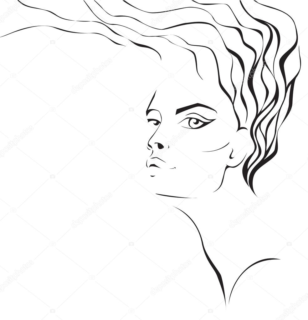 Woman face silhouette with wavy hair