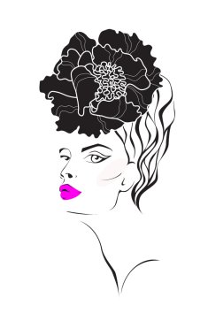 kadının yüzü çiçek saç. Moda illüstrasyon.