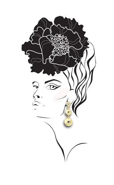 女人的脸与头发中的一朵。时尚插画. — 图库矢量图片