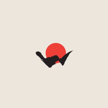 Logo, dağlar ve güneş. Dağ - harf W