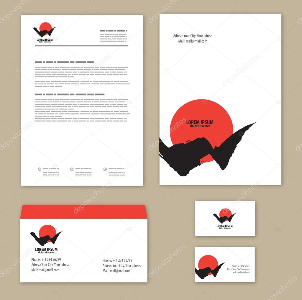Corporate Identity mountains and sun. Mock up template