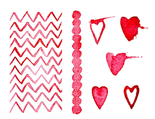 Set decorazione ad acquerello in formato vettoriale per il vostro disegno, cuore, zigzag, cerchio — Vettoriale Stock