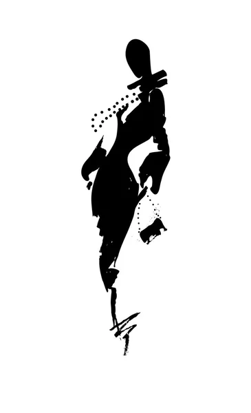 Fashion illustration a woman in long dress, ink. — Stock Vector