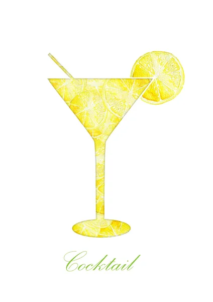 Cocktail silhouette sur fond blanc. Illustration aquarelle — Photo