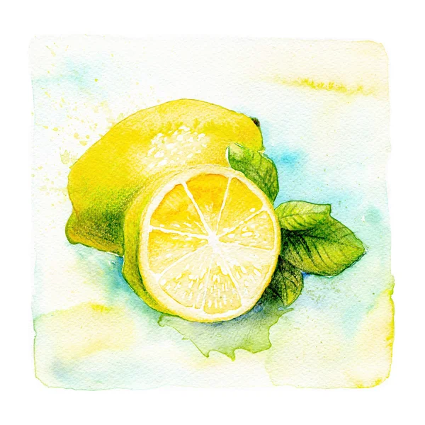 Mutfak sanat. El limon sulu boya resimde çekilmiş — Stok fotoğraf