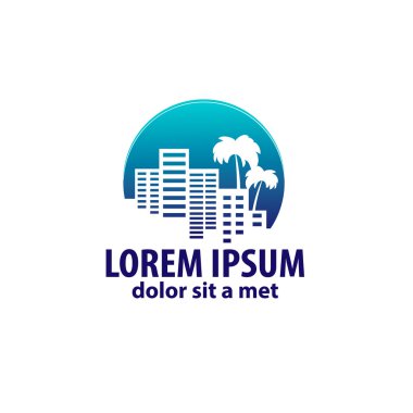 şehir ve palmiye silüeti logolu