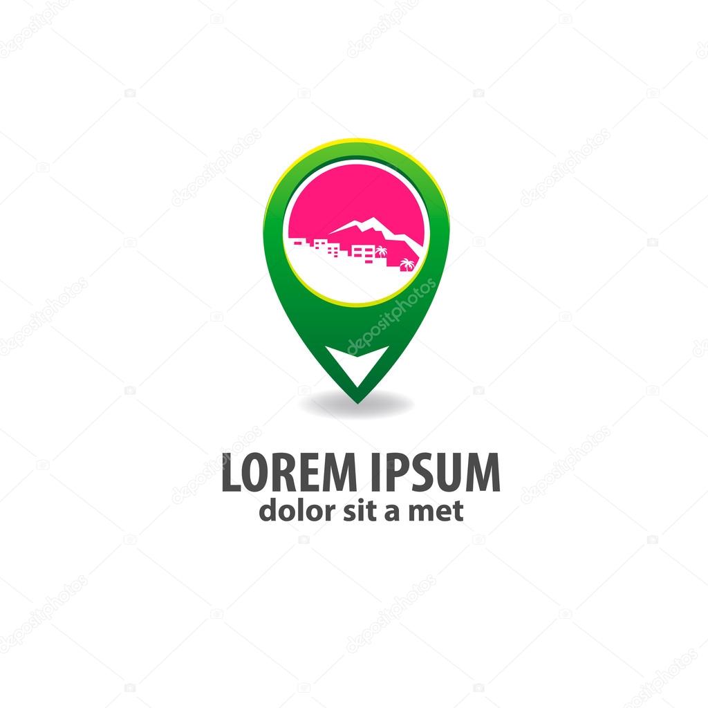 Logo with a silhouette of the city, a mountain and a palm