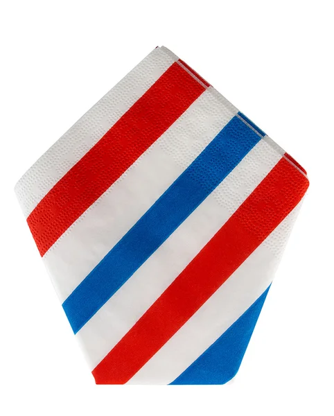 折叠式红白色和蓝色条纹的餐巾，餐巾纸-分离 — 图库照片