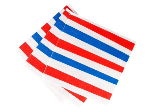 Red white and blue striped natpkins, serviettes - isolated — Stock Photo, Image