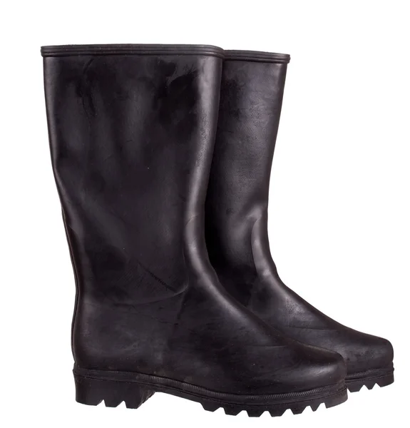 Botas wellington negras, wellies, aisladas sobre fondo blanco — Foto de Stock