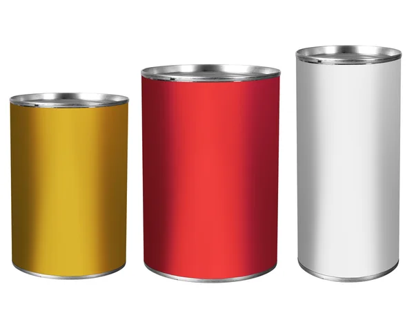 Latas de lata, fundo branco — Fotografia de Stock