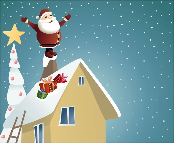 Weihnachtsmann überbringt Geschenke — Stockvektor