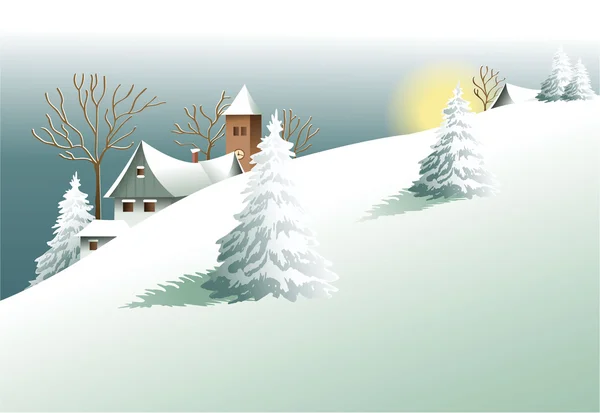 Invierno paisaje rural — Vector de stock