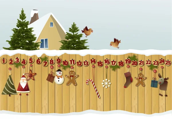 Рождественский календарь на заборе — стоковый вектор