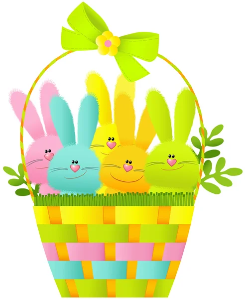 Cesta de Pascua con conejos — Vector de stock