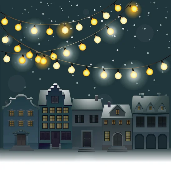 Fondo de Navidad con pueblo pequeño — Vector de stock