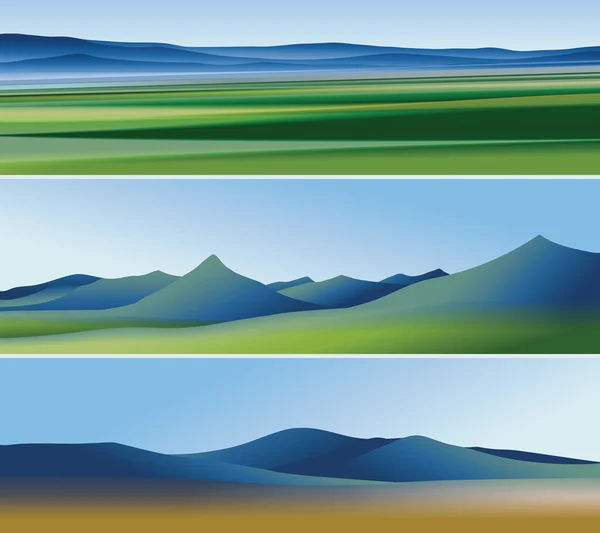 Tres banderas abstractas con montañas — Vector de stock