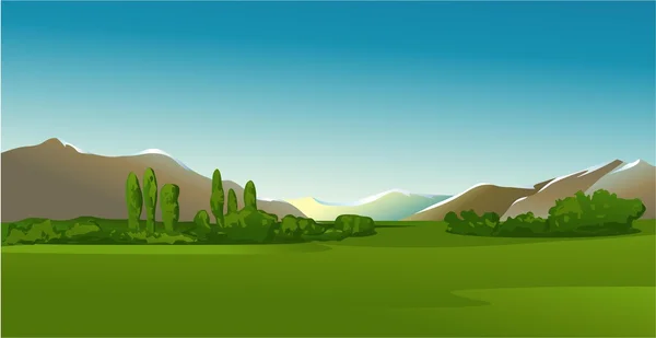 녹색 풀밭과 산 풍경 — 스톡 벡터