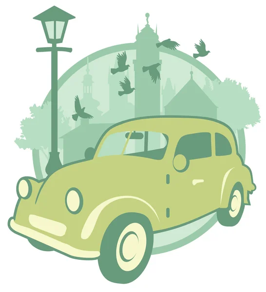 Pegatina vintage con un coche — Vector de stock