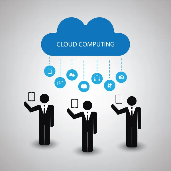 Design de conceito de computação em nuvem com ícones e pessoas — Vetor de Stock