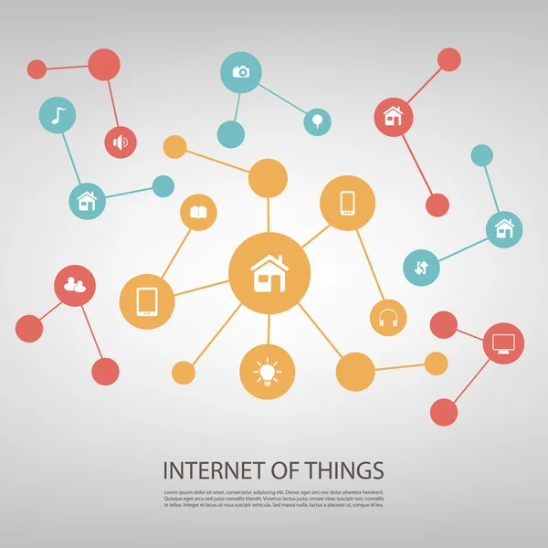 Conceito de design de rede colorida com ícones - Internet das coisas —  Vetores de Stock