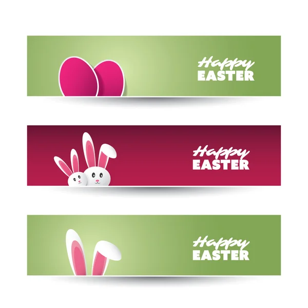 Buona Pasqua Banner, Header Set Design con uova e conigli — Vettoriale Stock