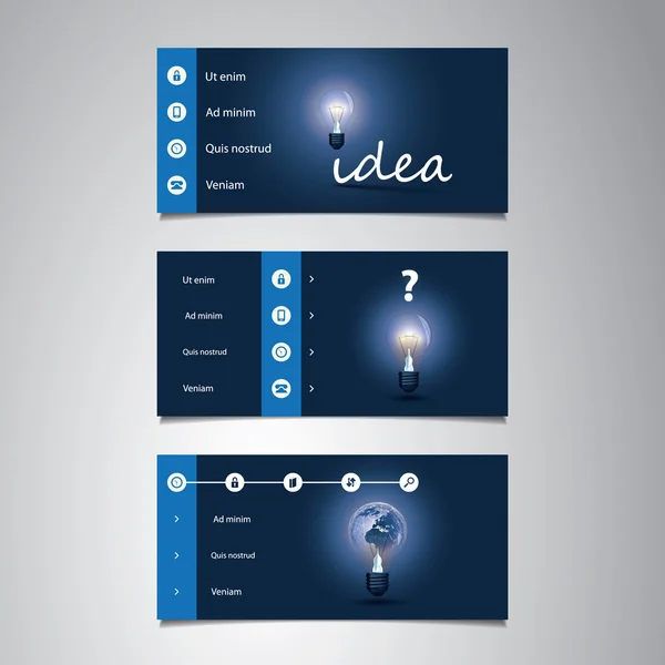 Web Design Elements - Blue Bulb Header Design Set untuk Website - Stok Vektor