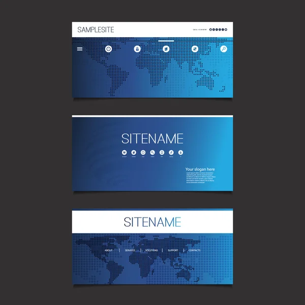 Éléments de conception Web - Ensemble de conception d'en-tête avec carte du monde tacheté — Image vectorielle