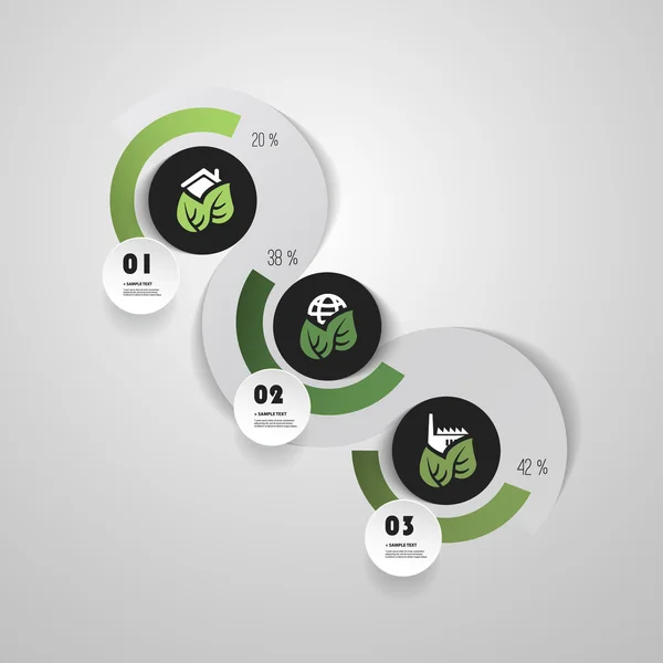 Capa de infográficos - Design curvo verde com ícones ecológicos — Vetor de Stock