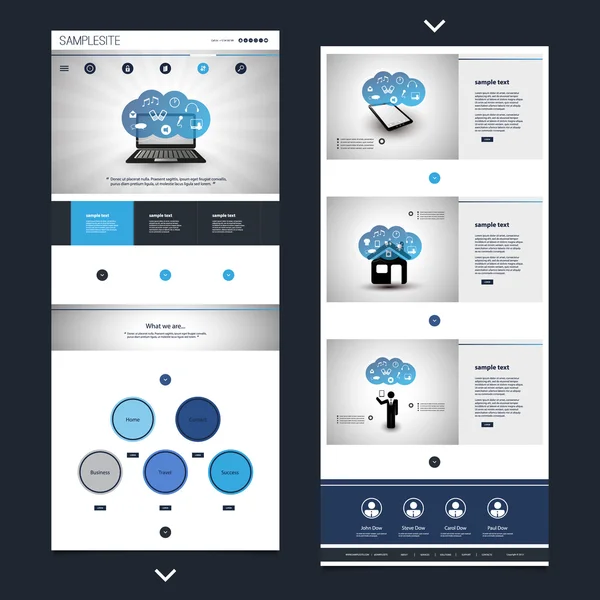 Tema, başlık tasarımları bulut ile bir sayfa web sitesi şablonu — Stok Vektör