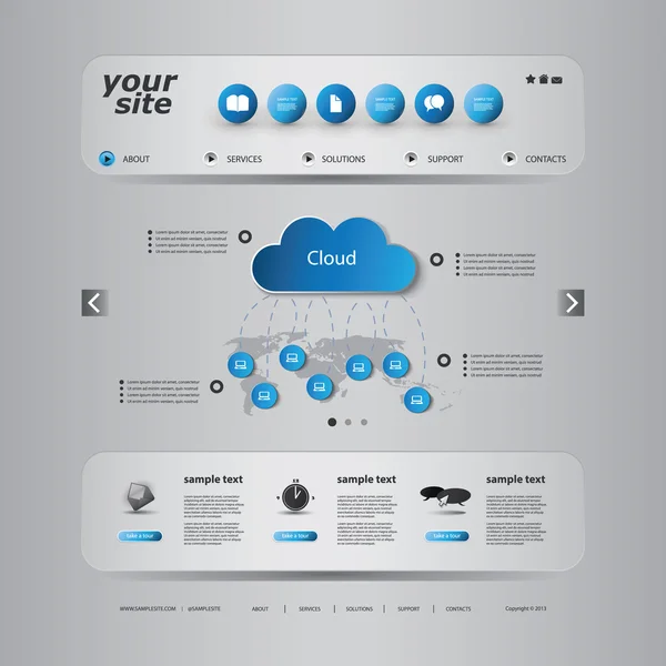 One Page Website Template with Cloud Computing Theme — Stock Vector