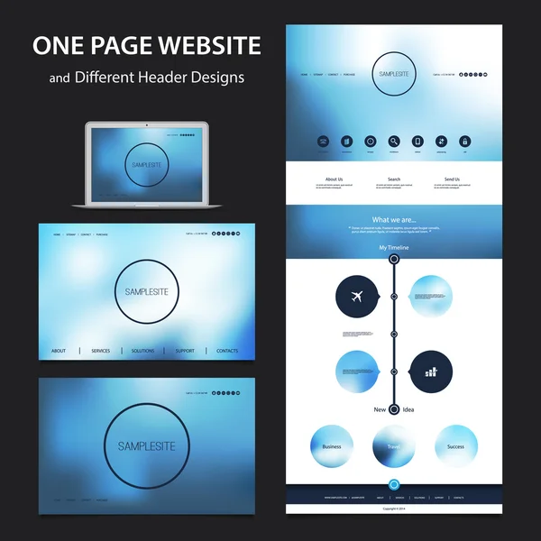 En sida webbplats Design mall för ditt företag med olika suddiga Headers — Stock vektor