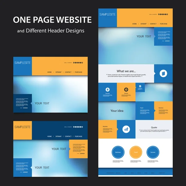Eine Seite Website-Design-Vorlage für Ihr Unternehmen mit verschwommenen Hintergründen — Stockvektor