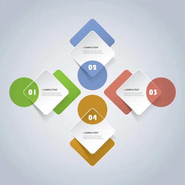 Barevné minimální papír řez Infographics Design, prezentace šablony - kola čtverce — Stockový vektor