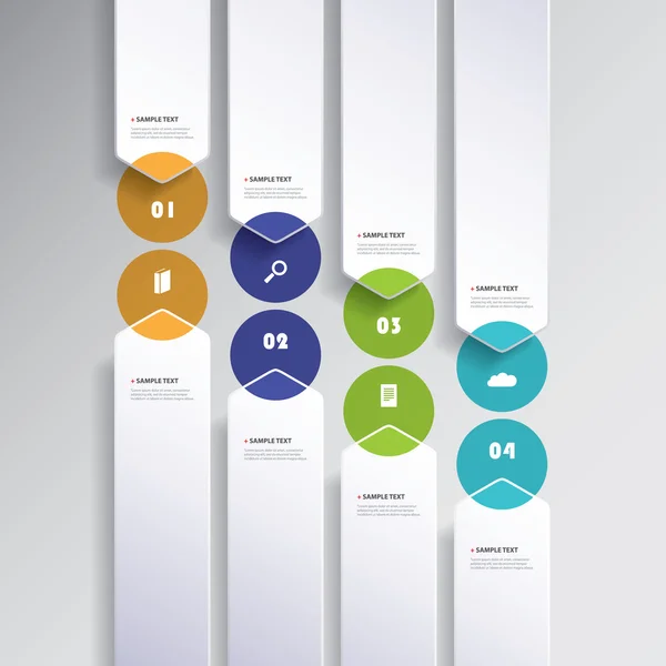 Diseño colorido de infografías de corte de papel mínimo, plantilla de presentación - Flechas redondeadas — Vector de stock