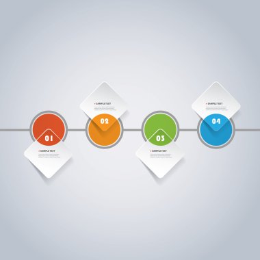 Renkli en az kağıt Infographics Timeline tasarımı - daireler ile tur kareler kesin.