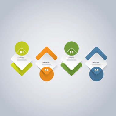 Renkli en az kağıt Infographics Timeline tasarımı - daireler ile tur kareler kesin.