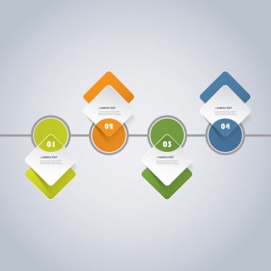 Renkli en az kağıt Infographics Timeline tasarımı - daireler ile tur kareler kesin.