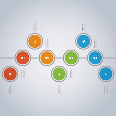 Renkli en az Infographics zaman çizelgesi tasarım daireler ile