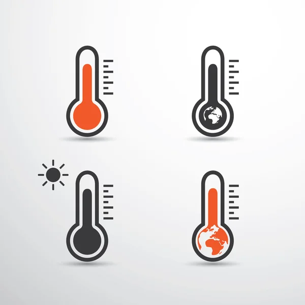 Иконки термометра - Глобальное потепление, экологические проблемы — стоковый вектор
