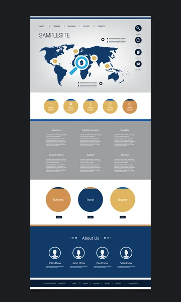 Modelo de site de uma página com o negócio temático cabeçalho Design — Vetor de Stock