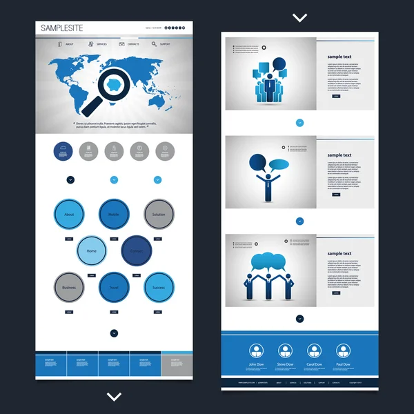 Modèle de site Web d'une page avec le thème d'affaires et différents modèles d'en-tête — Image vectorielle