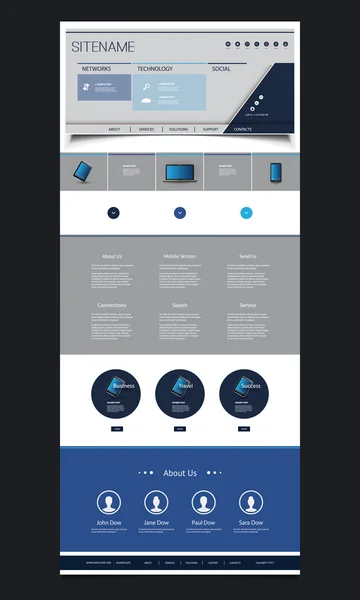 Plantilla de diseño de sitio web de una página para su negocio con el concepto de encabezado mínimo — Vector de stock