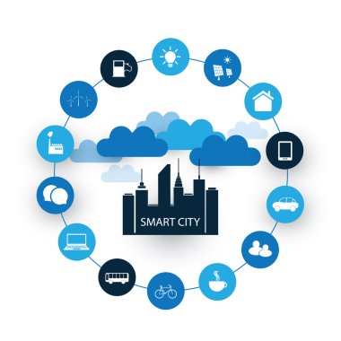 Internet of Things, Smart City Mobile Networking Design Concept with Icons