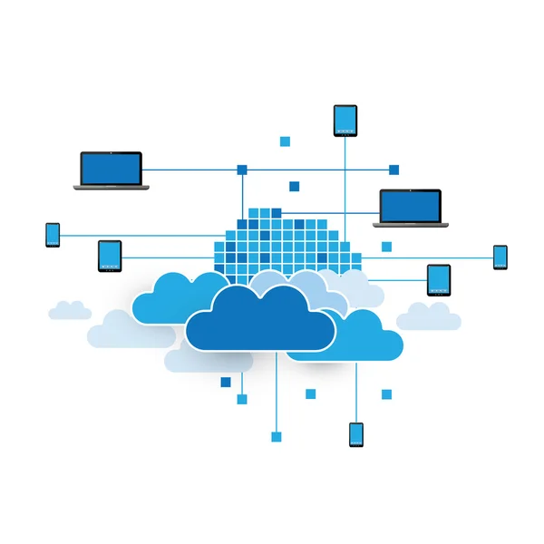 Cloud computing, ağlar tasarım konsepti — Stok Vektör